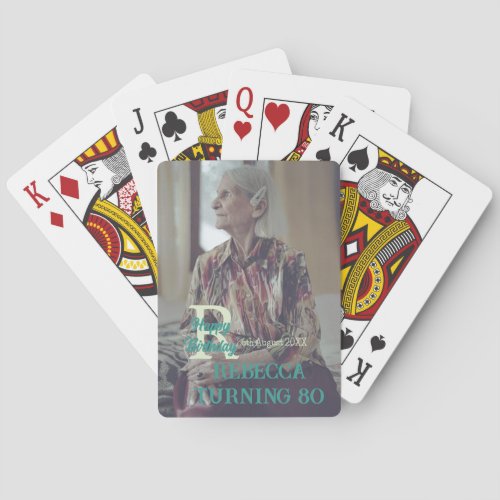 Photo 80th birthday add name date modern green tre poker cards