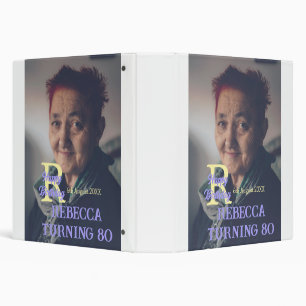 Photo 80th birthday add name date modern purple ye 3 ring binder