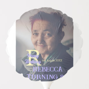 Photo 80th birthday add name date modern purple ye balloon