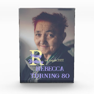 Photo 80th birthday add name date modern purple ye block