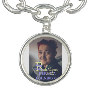Photo 80th birthday add name date modern purple ye bracelet