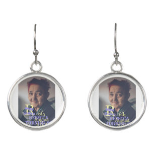 Photo 80th birthday add name date modern purple ye earrings