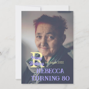 Photo 80th birthday add name date modern purple ye invitation