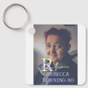 Photo 80th birthday add name date modern purple ye keychain