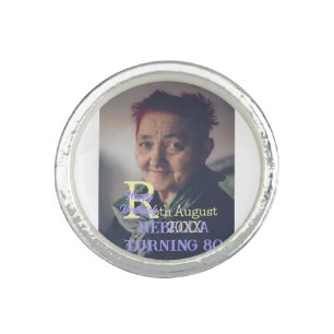 Photo 80th birthday add name date modern purple ye ring