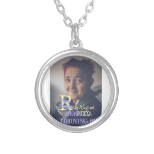 Photo 80th birthday add name date modern purple ye silver plated necklace