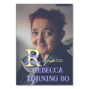 Photo 80th birthday add name date modern purple ye table number