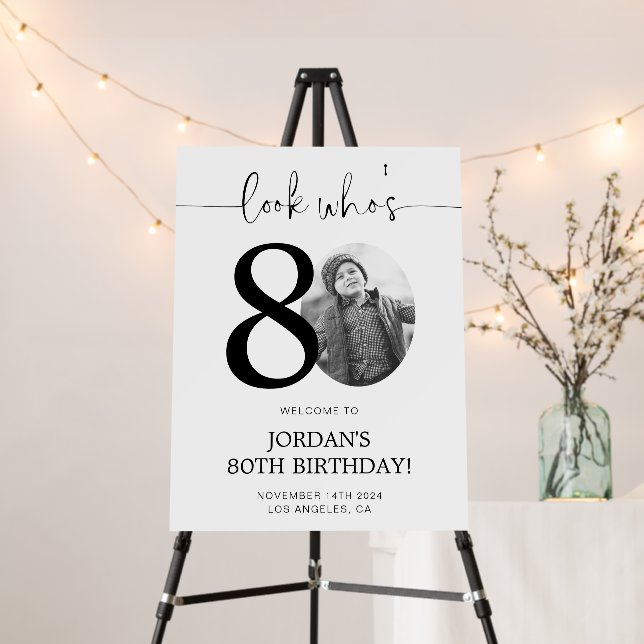 Photo 80th Birthday Welcome Sign | Look Who's 80 (In Situ (Stand))