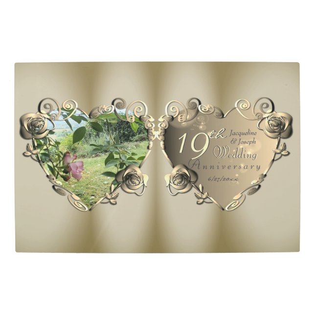 Photo 8th,19th Bronze Rose Heart Frames Metal Print (Front)