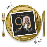 Photo 90th Birthday Gold Black Elegant Custom Napkins<br><div class="desc">Photo 90th Birthday Gold Black Elegant Custom Napkins. Elevate your milestone celebration with an invitation design that epitomizes understated elegance and chic minimalism. Our black and gold theme exudes sophistication, creating a refined atmosphere for your special day. The custom photo feature adds a personalized touch, ensuring that each invitation is...</div>