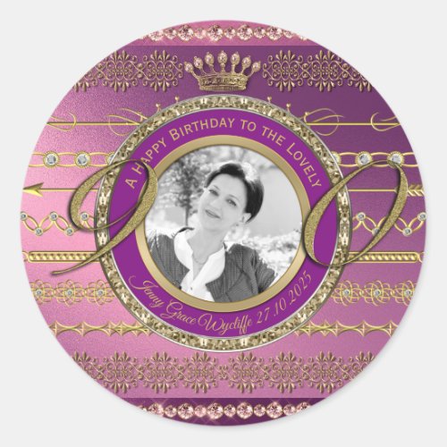 Photo 90th Birthday Gold Crown Diamonds Frame Classic Round Sticker