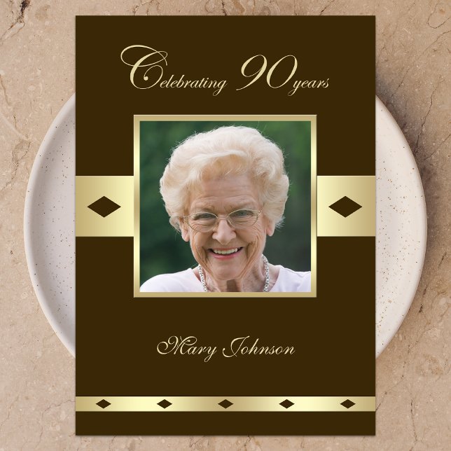Photo 90th Birthday Party Invitation Brown (Creator Uploaded)