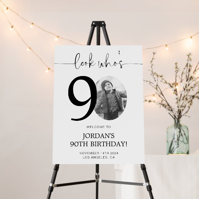 Photo 90th Birthday Welcome Sign | Look Who's 90 (In Situ (Stand))
