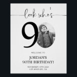 Photo 90th Birthday Welcome Sign | Look Who's 90<br><div class="desc">Welcome guests to your 90th birthday celebration with this stunning editable welcome sign. Featuring a sleek, customizable layout, this template allows you to easily add your own photo and personalize the text, making it a perfect addition to your milestone 90th birthday decor. Ideal for entryways or as a party focal...</div>