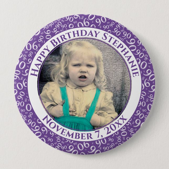 Photo 90th Random Number Pattern Purple/White Button (Front)