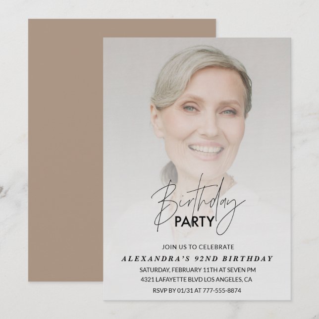 Photo 92nd birthday invitation Birthday Party (Front/Back)