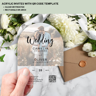 PHOTO ACRYLIC WEDDING QR Code RSVP OVERLAY Acrylic Invitations