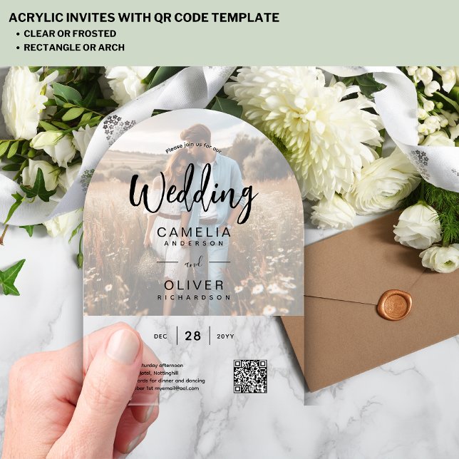PHOTO ACRYLIC WEDDING QR Code RSVP OVERLAY Invitations (Creator Uploaded)