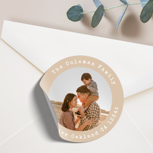 Photo Address Label | Round Envelope Seal Sticker (Family photo return address label by Guava - stylish, elegant, and fully customizable)