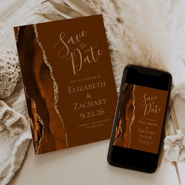 Photo Agate Burnt Orange Brown Save the Date Invitation (Creator Uploaded)