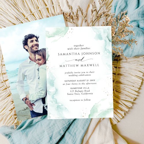 Photo Airy Blue Turquoise Watercolor Wedding Invitation