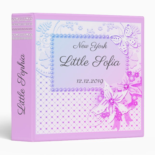Photo album, little girl, baby, pink, scrapbooking 3 ring binder (Front/Spine)