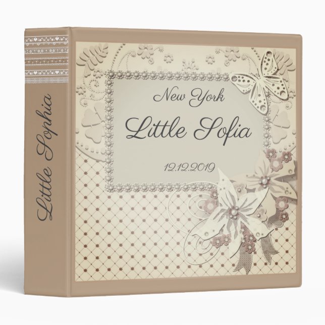 Photo album, little girl, baby, pink, scrapbooking 3 ring binder (Front/Spine)