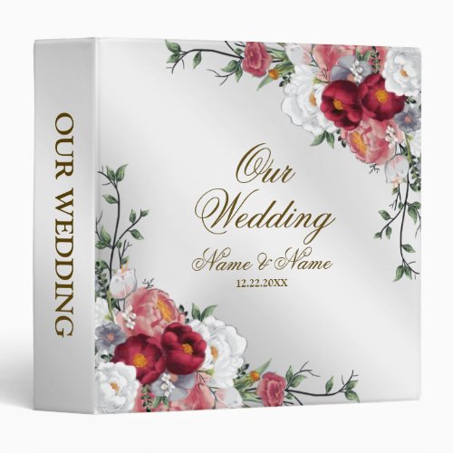 Photo Album Wedding Party Colorful Red Floral 3 Ring Binder