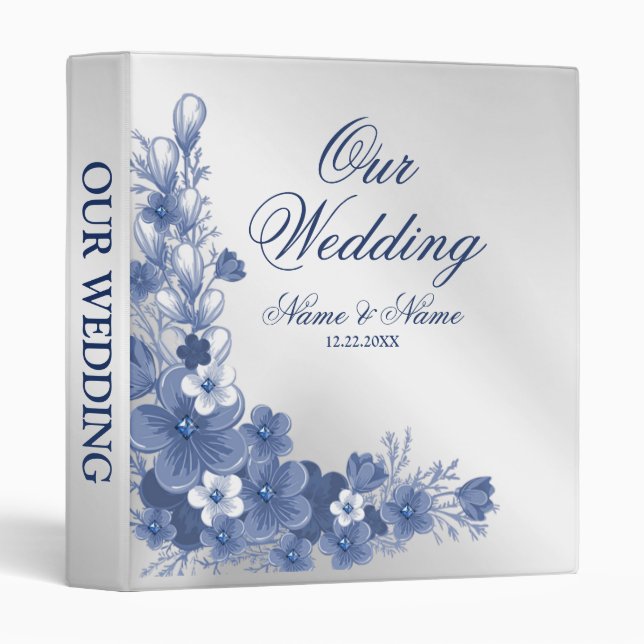 Photo Album Wedding Party Floral Blue Silver 3 Ring Binder (Front/Spine)