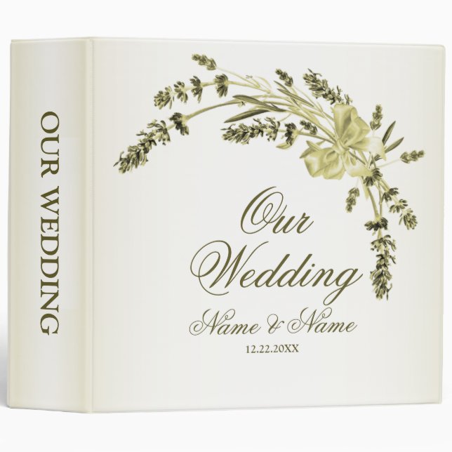 Photo Album Wedding Party Floral Golden Green 3 Ring Binder (Front/Spine)