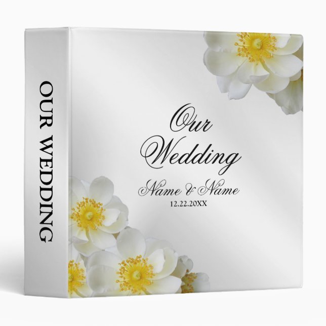 Photo Album Wedding Party Floral White Silver 3 Ring Binder (Front/Spine)