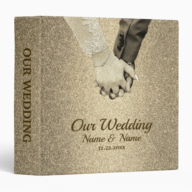 Photo Album Wedding Party Golden Glitter Elegant 3 Ring Binder (Front/Spine)