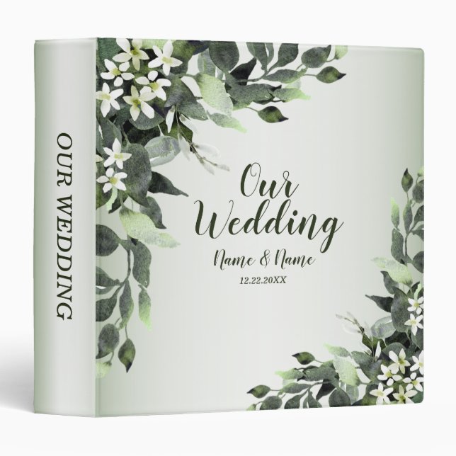 Photo Album Wedding Party Greenery Floral Leaves 3 Ring Binder (Front/Spine)