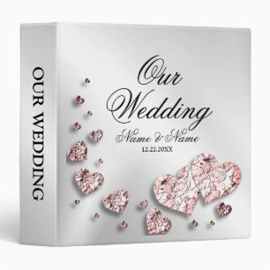 Photo Album Wedding Party Pink Peach Shiny Hearts  3 Ring Binder