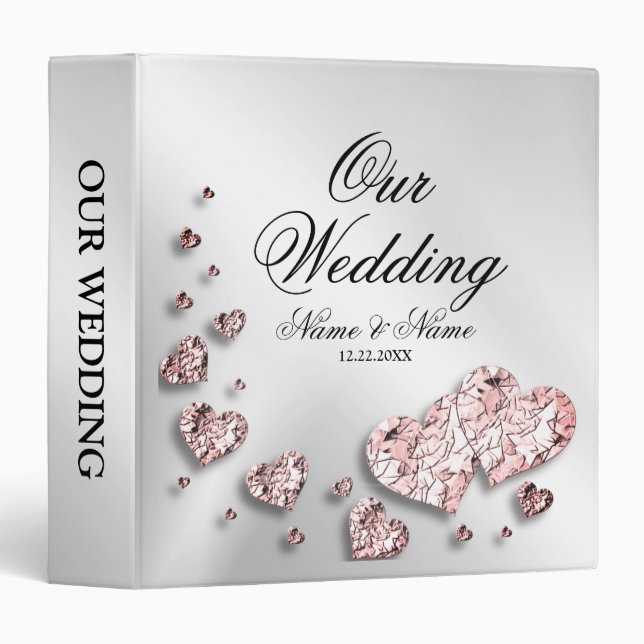 Photo Album Wedding Party Pink Peach Shiny Hearts  3 Ring Binder (Front/Spine)