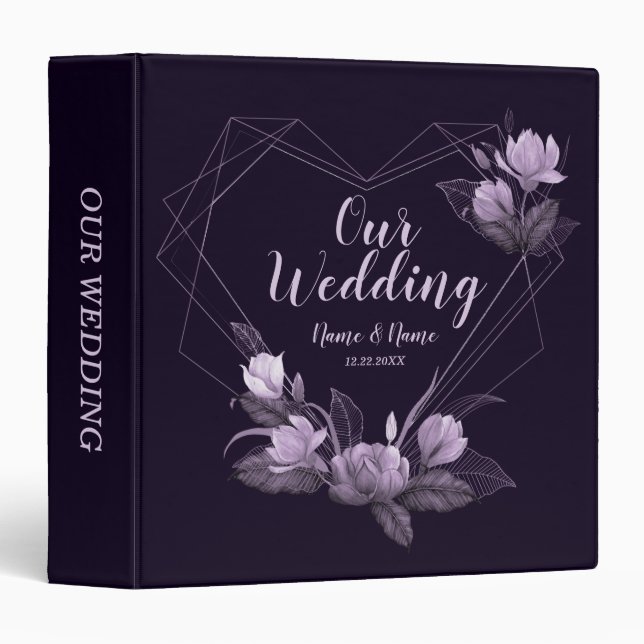 Photo Album Wedding Party Purple Floral Violet 3 Ring Binder (Front/Spine)