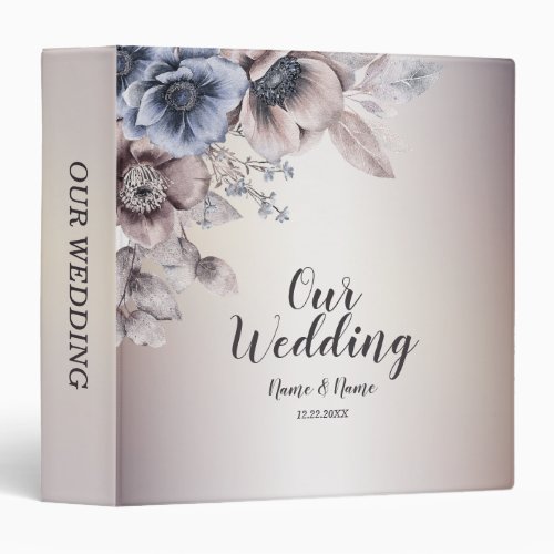 Photo Album Wedding Party Watercolor Blue Beige 3 Ring Binder