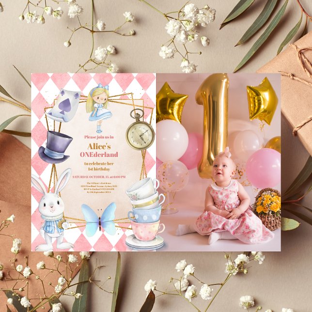 Photo Alice in One-derland 1st Birthday Invitation (Creator Uploaded)