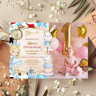 Photo Alice in Wonderland 1st Birthday Onederland Invitation