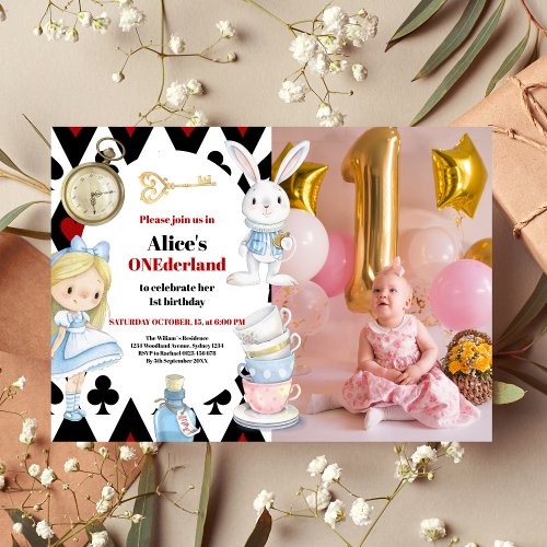 Photo Alice in Wonderland 1st Birthday Onederland  Invitation