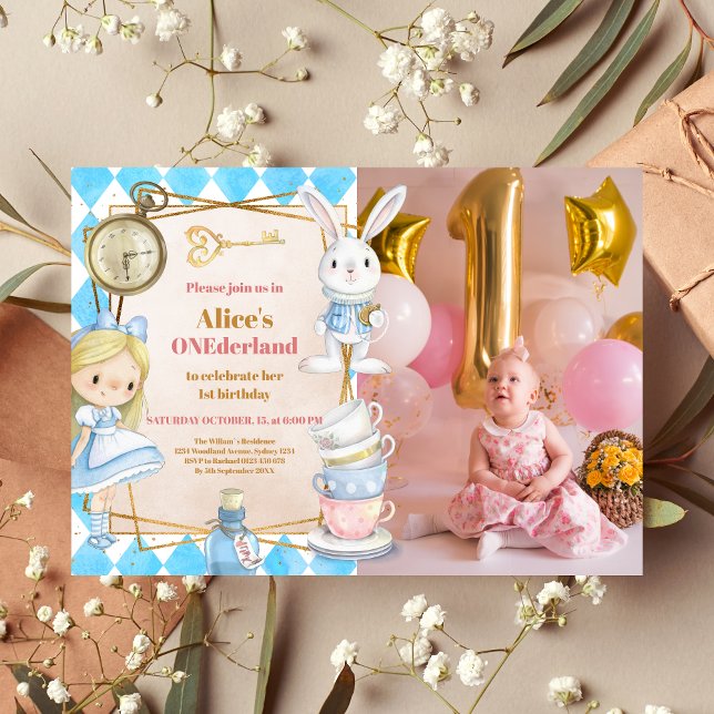 Photo Alice in Wonderland 1st Birthday Onederland  Invitation (Creator Uploaded)