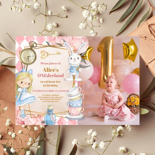 Photo Alice in Wonderland 1st Birthday Onederland Invitation