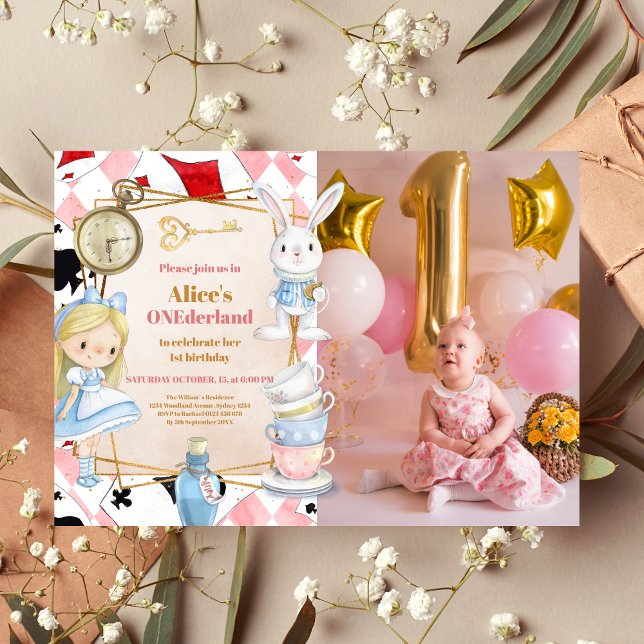 Photo Alice in Wonderland 1st Birthday Tea Party  Invitation (Creator Uploaded)