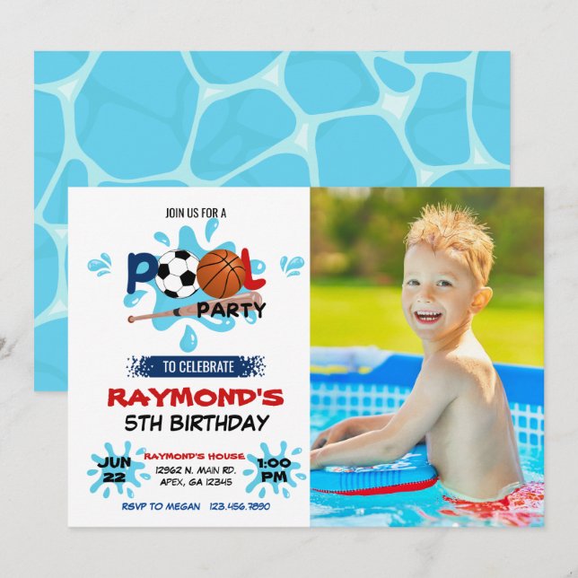  Photo All Star Sport Pool Party  Invitation (Front/Back)