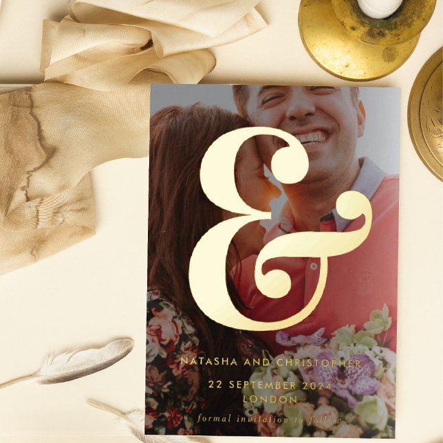 Photo Ampersand Vellum Overlay Style Save the Date Foil Invitation (Creator Uploaded)