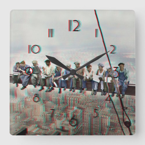 Photo Anaglyph 3D_ Lunch atop Skyscraper New York Square Wall Clock