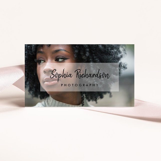 Photo and Black Modern Handwritten Script Overlay Business Card (Creator Uploaded)