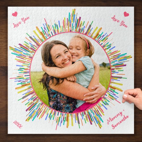 Photo and Colorful Abstract Art Custom Text Jigsaw Puzzle