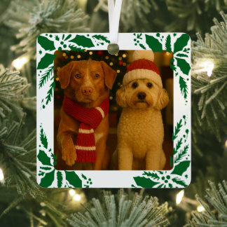Photo and Custom Text Personalized Holly Metal Ornament