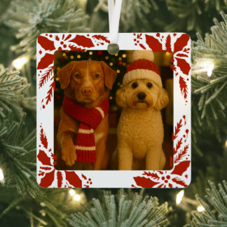 Photo and Custom Text Personalized Holly Metal Ornament